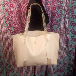 MICHAEL KORS Fragrance Gift Tote Beige Vegan Leather w Jelly/Transparent Handles